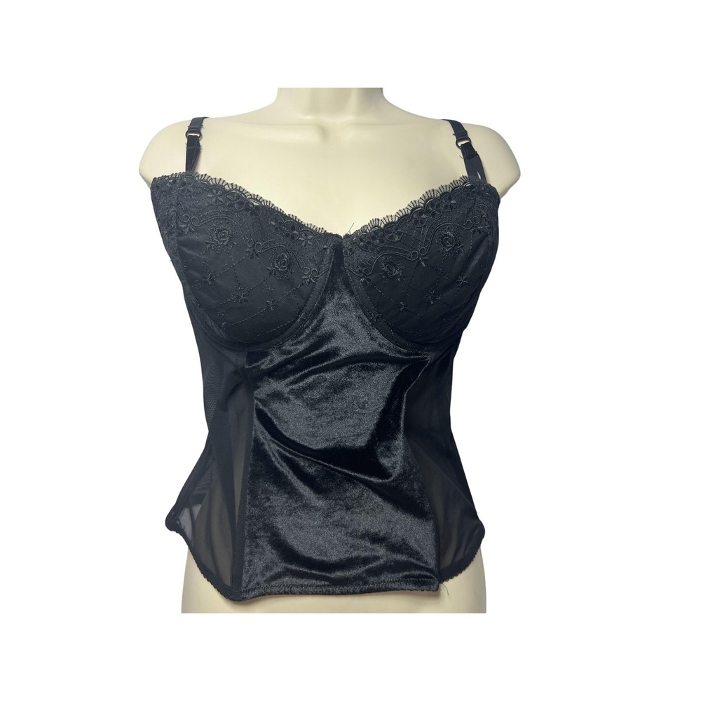 Smart & Sexy Bustier Womens 42D Black Lace Satin Mesh Overbust Boned Top